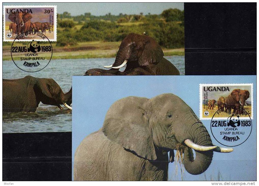 WWF-Set 4 Uganda 361/4 4xMKt. 20€ Elefanten 1983 Mit Naturschutz-Dokumentation - Ouganda (1962-...)