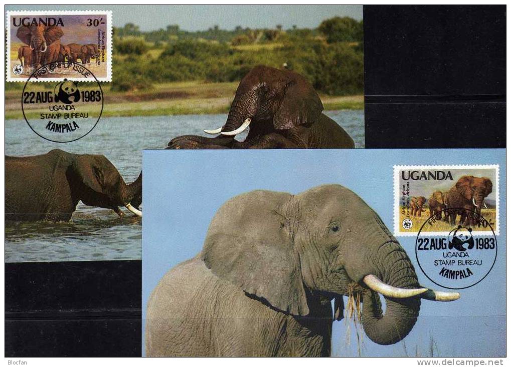 WWF-Set 4 Uganda 361/4 4xMKt. 20€ Elefanten 1983 Mit Naturschutz-Dokumentation - Uganda (1962-...)