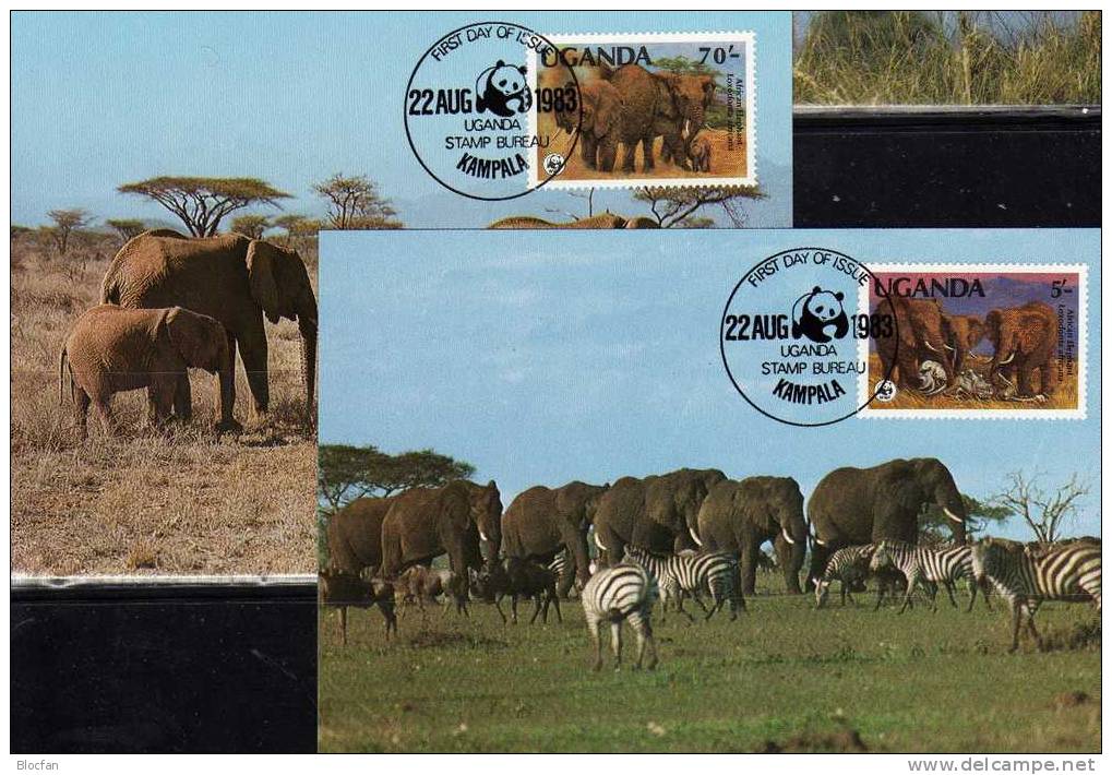 WWF-Set 4 Uganda 361/4 4xMKt. 20€ Elefanten 1983 Mit Naturschutz-Dokumentation - Ouganda (1962-...)