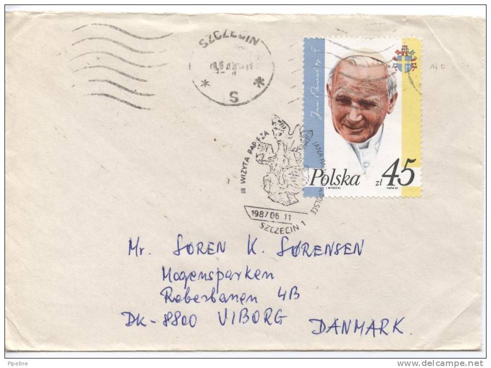 Poland Cover Sent To Denmark 1987 With A POPE Stamp - Briefe U. Dokumente