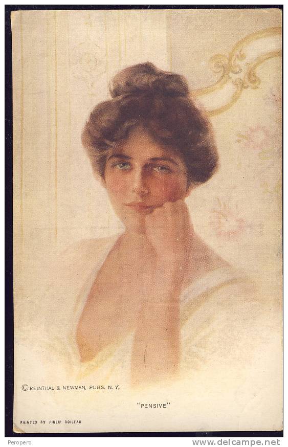 AK BOILEAU PHILIP,No.754., "PENSIVE " ,OLD POSTCARD - Boileau, Philip