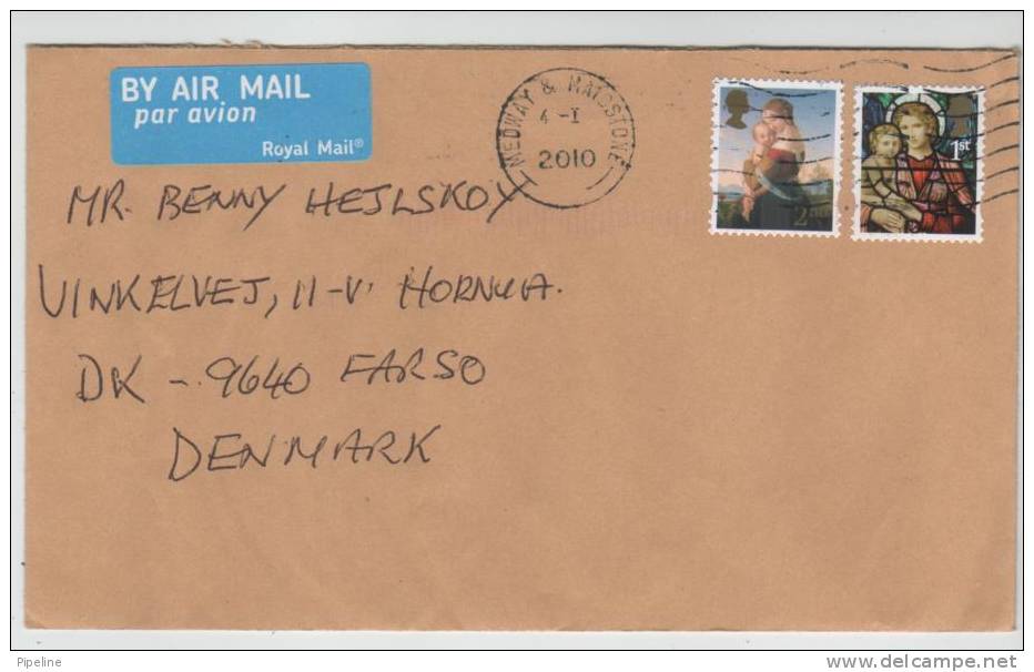 Great Britain Cover Sent Air Mail To Denmark Medway & Maidstone 4-1-2010 Christmas Stamps - Lettres & Documents