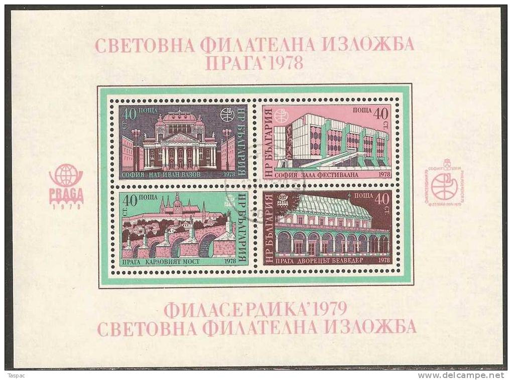 Bulgaria 1978 Mi# Block 79 Used - PRAGA ’78 And PHILASERDICA ’79 Philatelic Exhibitions - Gebraucht