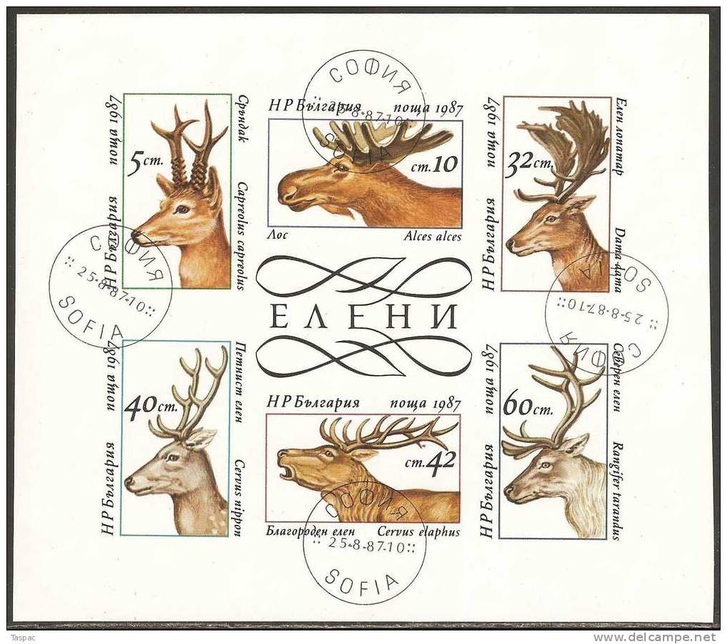 Bulgaria 1987 Mi# Block 172 Used - Deer - Usati