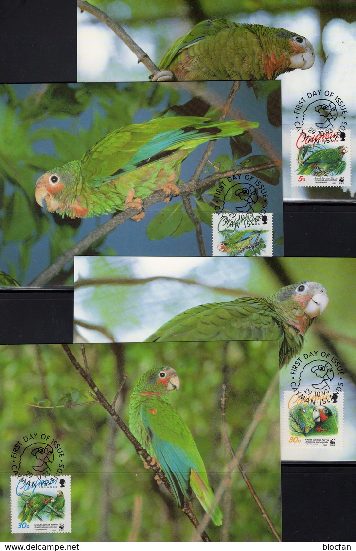 1993 WWF-Set 166 Cayman 690/3 Maximum-Kt. 18€ Amazonen-Papagei Naturschutz Dokumentation Wildlife Bird Cards Kaiman - Cartes-maximum