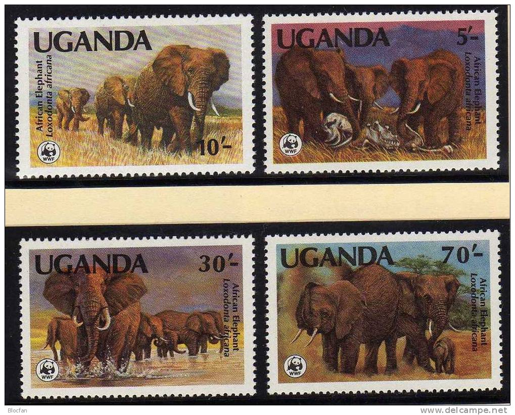 Neue Zähnung 1990 WWF Set 4 Uganda 361/4 C **,1.Set 1983 361/4 A 4FDC+4MKt. 89€ Elefanten-Dokumentation Monkey Of Africa - Collections, Lots & Series