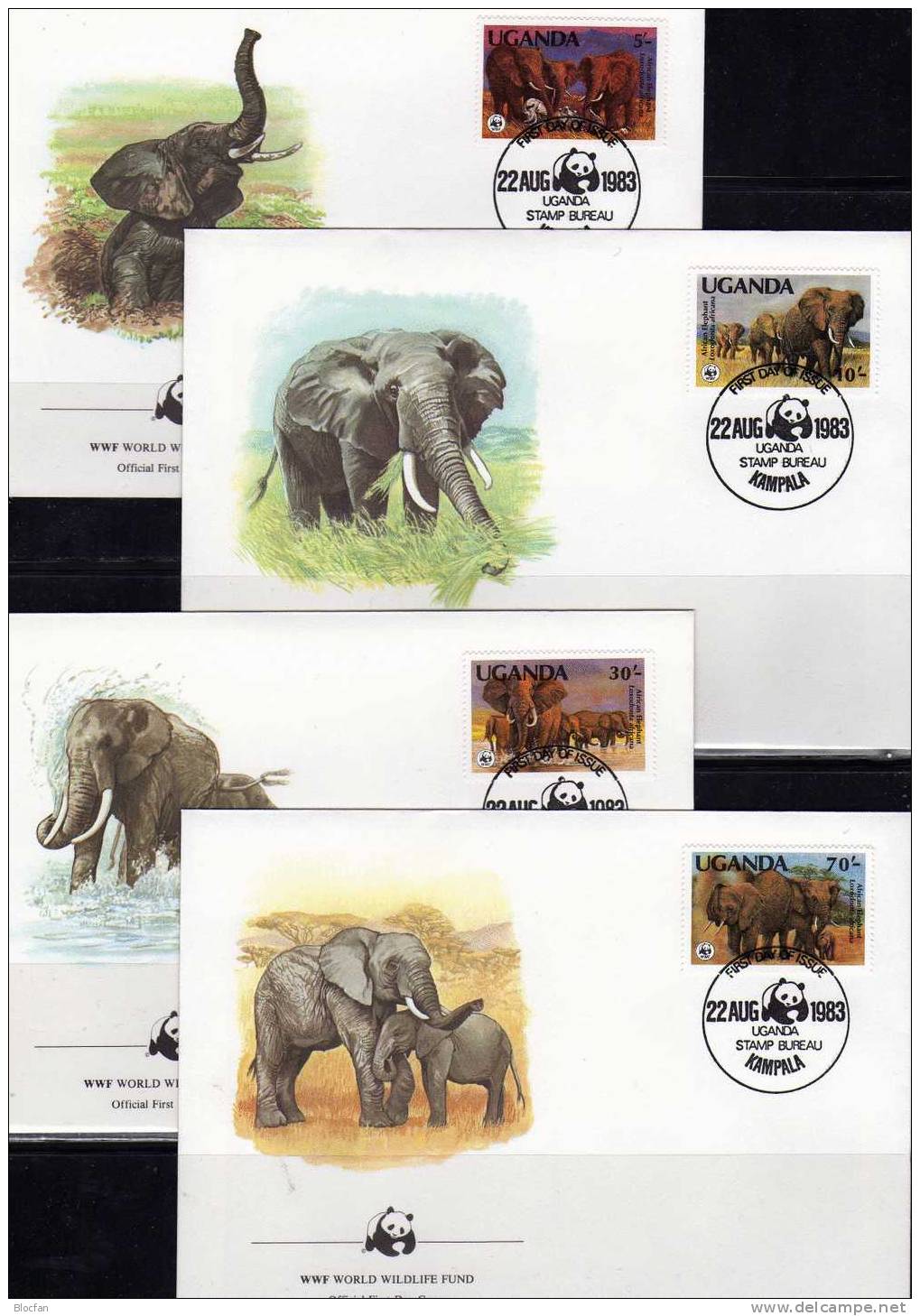 Neue Zähnung 1990 WWF Set 4 Uganda 361/4 C **,1.Set 1983 361/4 A 4FDC+4MKt. 89€ Elefanten-Dokumentation Monkey Of Africa - Colecciones & Series