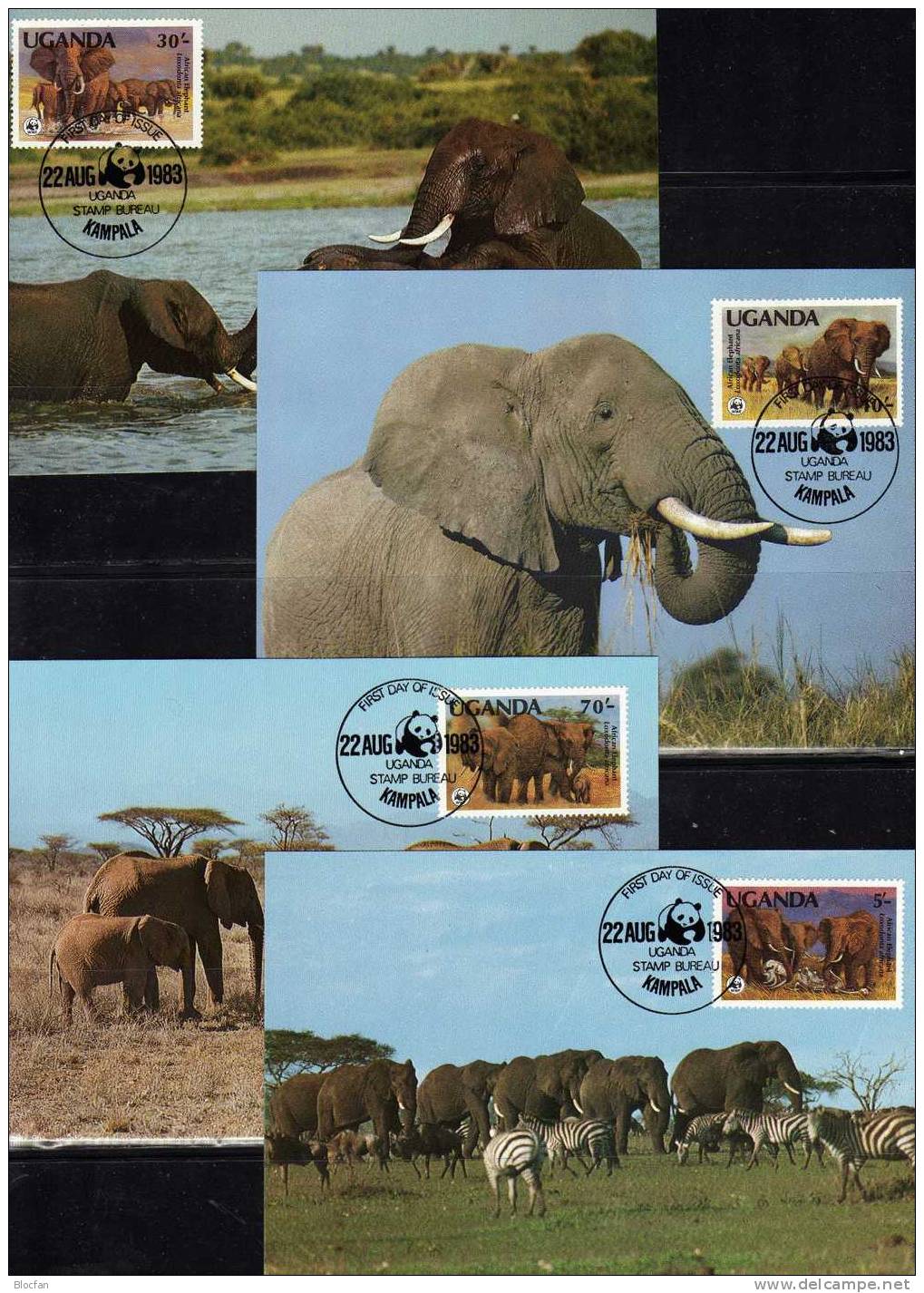 neue Zähnung 1990 WWF Set 4 Uganda 361/4 C **,1.Set 1983 361/4 A 4FDC+4MKt. 89€ Elefanten-Dokumentation monkey of Africa