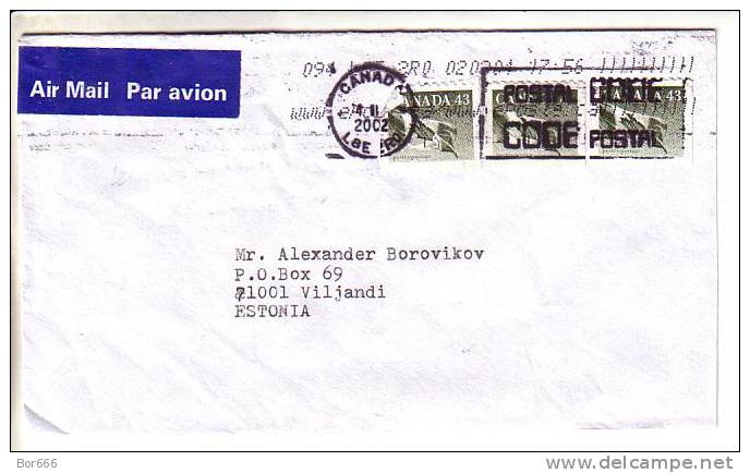 GOOD CANADA Postal Cover To ESTONIA 2002 - Good Stamped: Flags - Briefe U. Dokumente