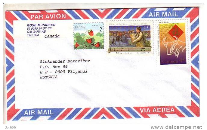 GOOD CANADA Postal Cover To ESTONIA 1997 - Good Stamped: Berries ; Music ; Year Of Bull - Briefe U. Dokumente