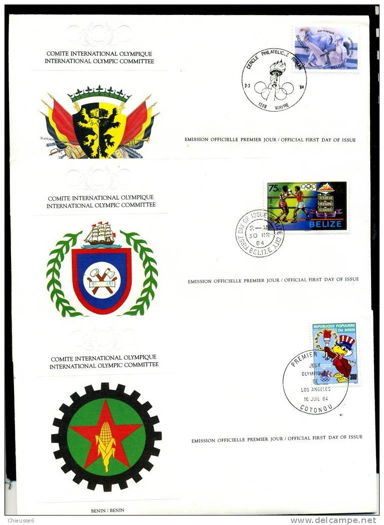 J.O. 1984 - Lot De 5 Env. 1er Jour - Bangladesh : Cyclisme, Barbade : Course, Belgique : Judo, Belize : Boxe, Benin (lot - Verano 1984: Los Angeles