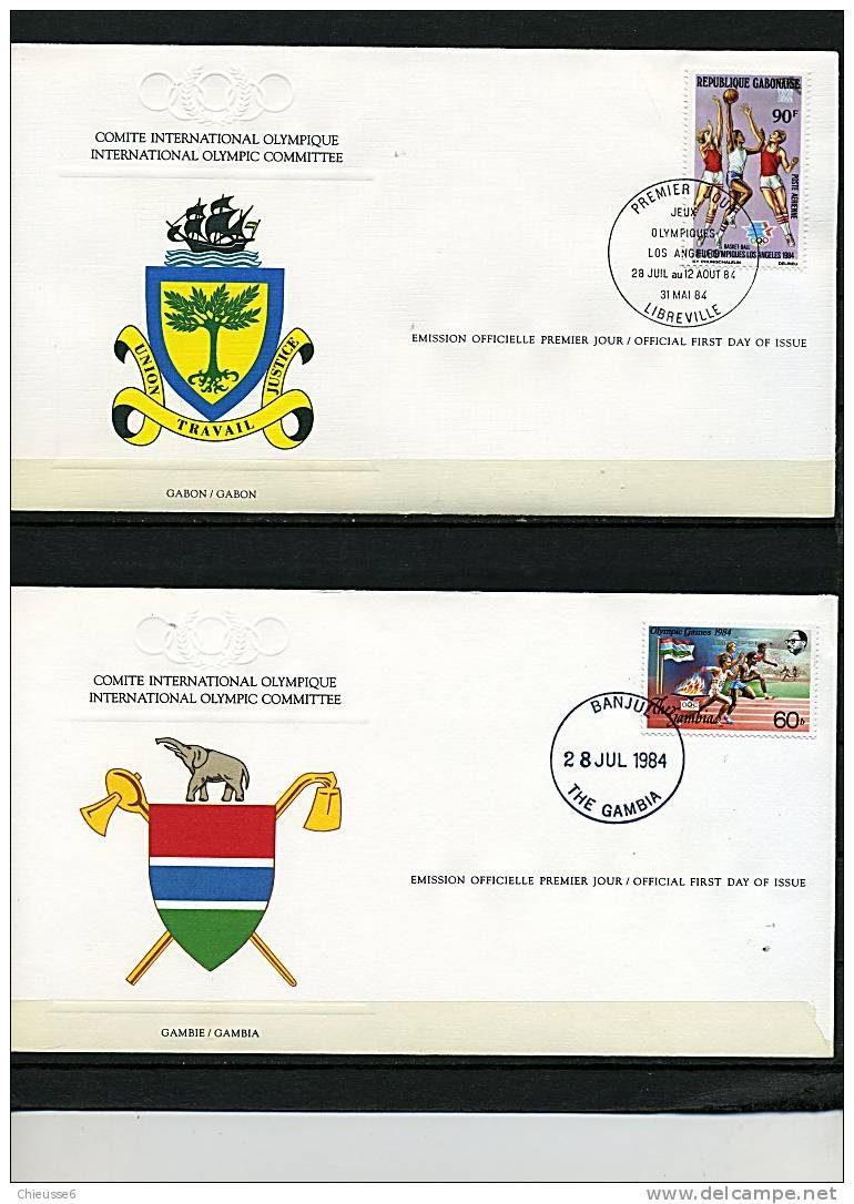 J.O. 1984 - Lot De 5 Env. 1er Jour - Gabon : Basket, Gambie : Course, Ghana :saut, Grèce, Grenade : Kayak  (lot 8) - Summer 1984: Los Angeles