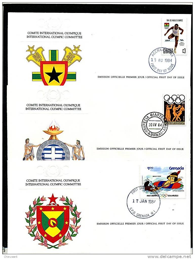 J.O. 1984 - Lot De 5 Env. 1er Jour - Gabon : Basket, Gambie : Course, Ghana :saut, Grèce, Grenade : Kayak  (lot 8) - Ete 1984: Los Angeles