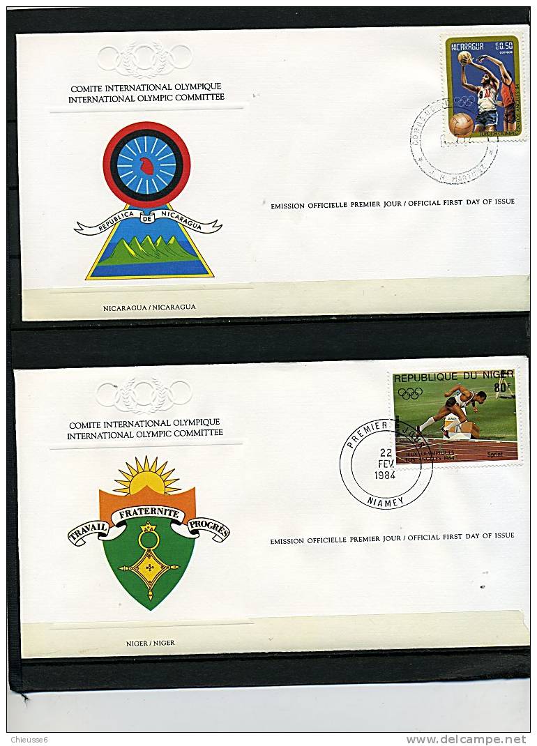 J.O. 1984 - Lot De 5 Env. 1er Jour - Nicaragua : Basket, Niger : Course, Nigeria : Boxe, Niue, Nelle Calédonie : Natatio - Ete 1984: Los Angeles