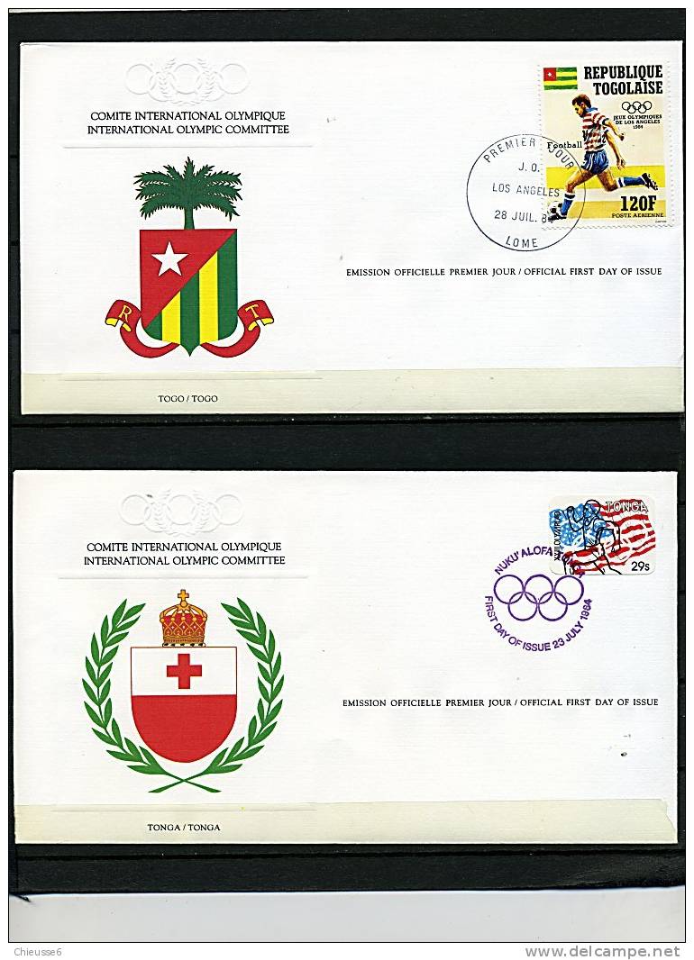 J.O. 1984 - Lot De 5 Env. 1er Jour - Togo : Foot, Tonga : Course , Trinidad Et Tobago: Turquie, Turks Et Caiques : Natat - Estate 1984: Los Angeles