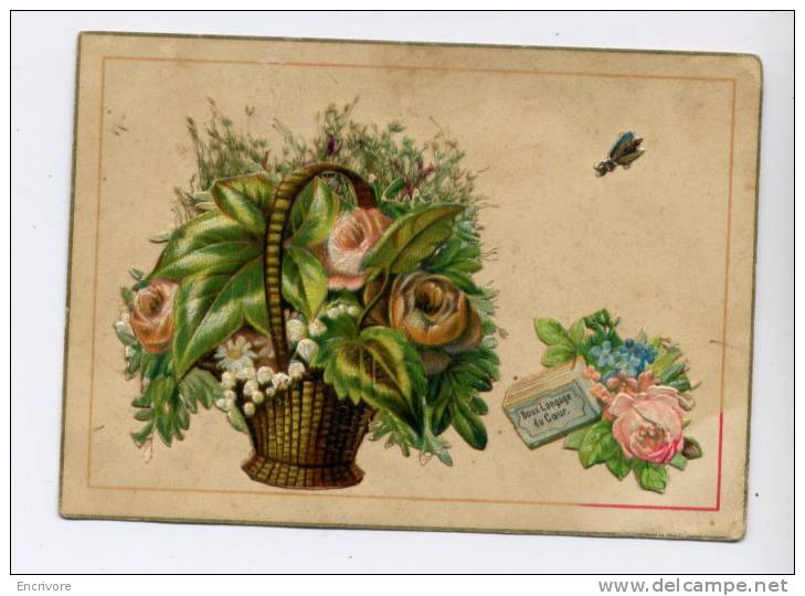 Carte Découpis PANIER ROSES ET MUGUET "souvenir D'une Amie" Langage Du Coeur - Fleurs