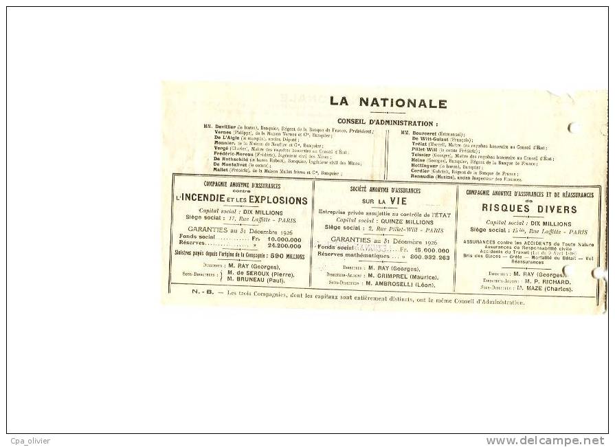 FACTURE 11 LEZIGNAN CORBIERES Assurance, La Nationale, Agence Maurios, Timbre Fiscal, 1930 - Banque & Assurance