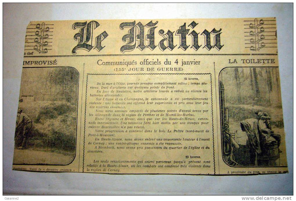 Ancien Régistre Avec Collages Du Journal Le Matin (années De La Première Guerre Mondiale)40pages - Documents Historiques