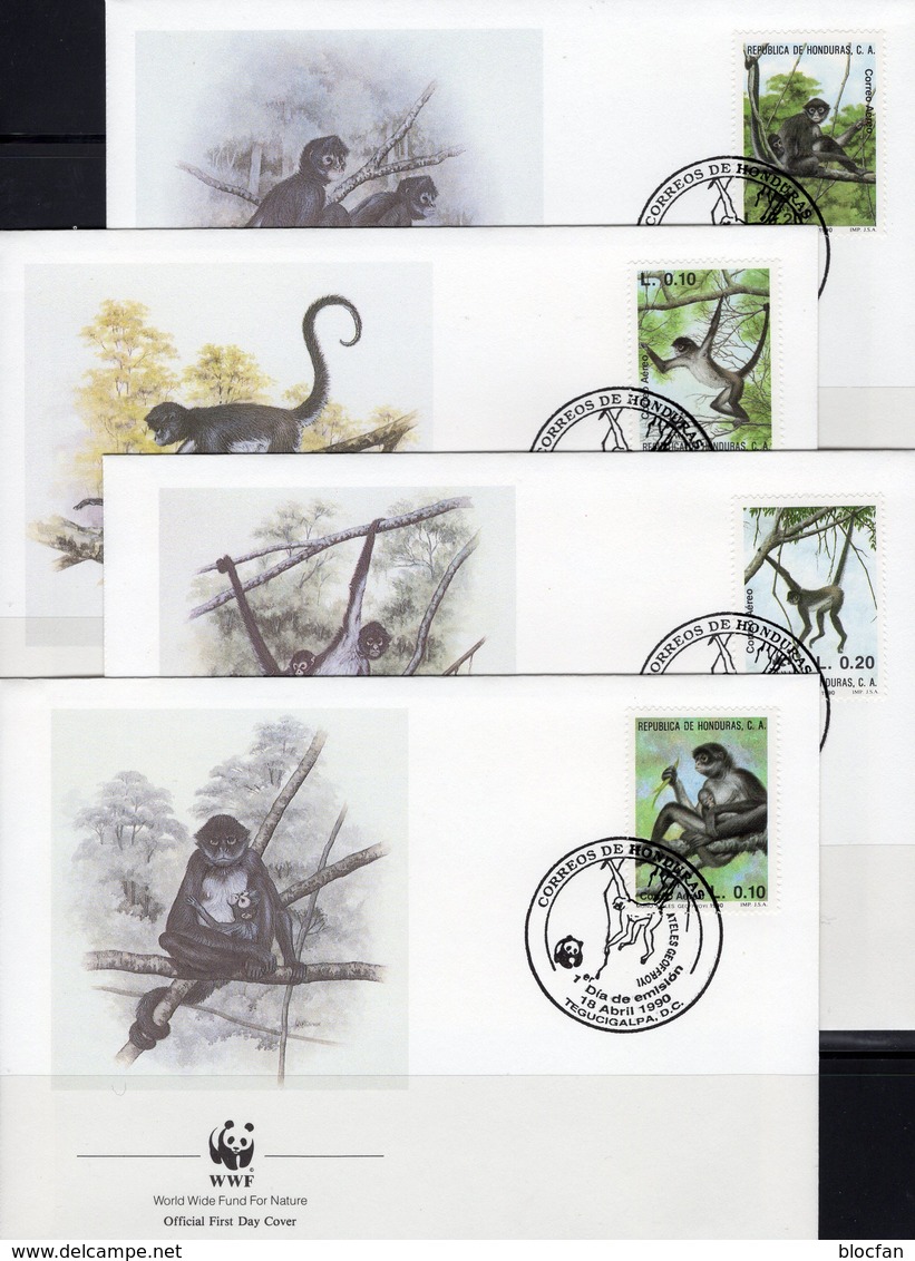WWF 91 Honduras 1084/7 FDC 12€ Klammer-Affen 1990 Naturschutz Documentation Wildlife Geoffrey Monkey Covers AMERICA - Singes