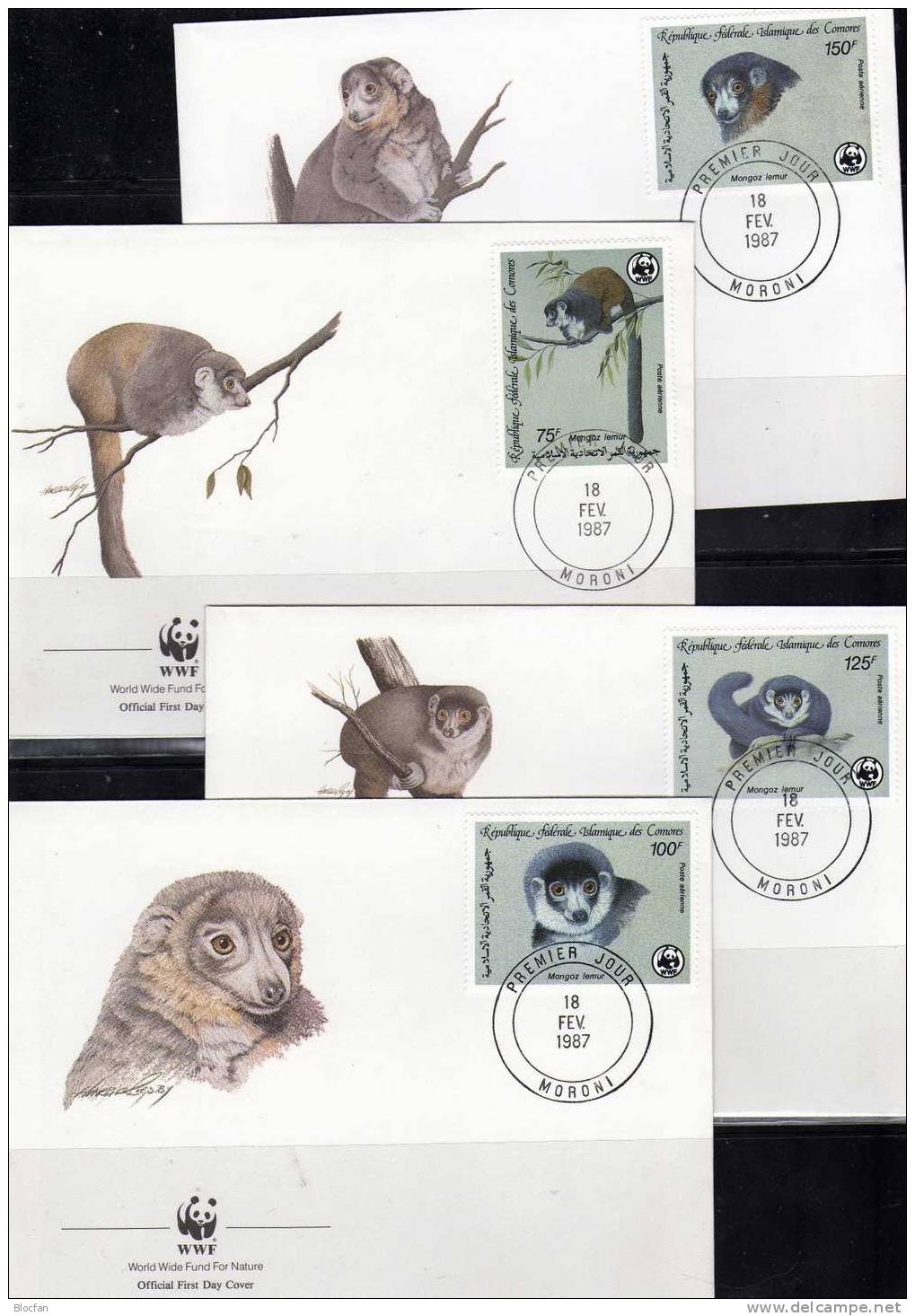 Dokumentation 1987 WWF-Set 48 Comoren 792/5 **,4 FDC+MKt. 46€ Mongozmaki-Lemur Naturschutz Wildlife Covers Cards COMORES - Verzamelingen (in Albums)