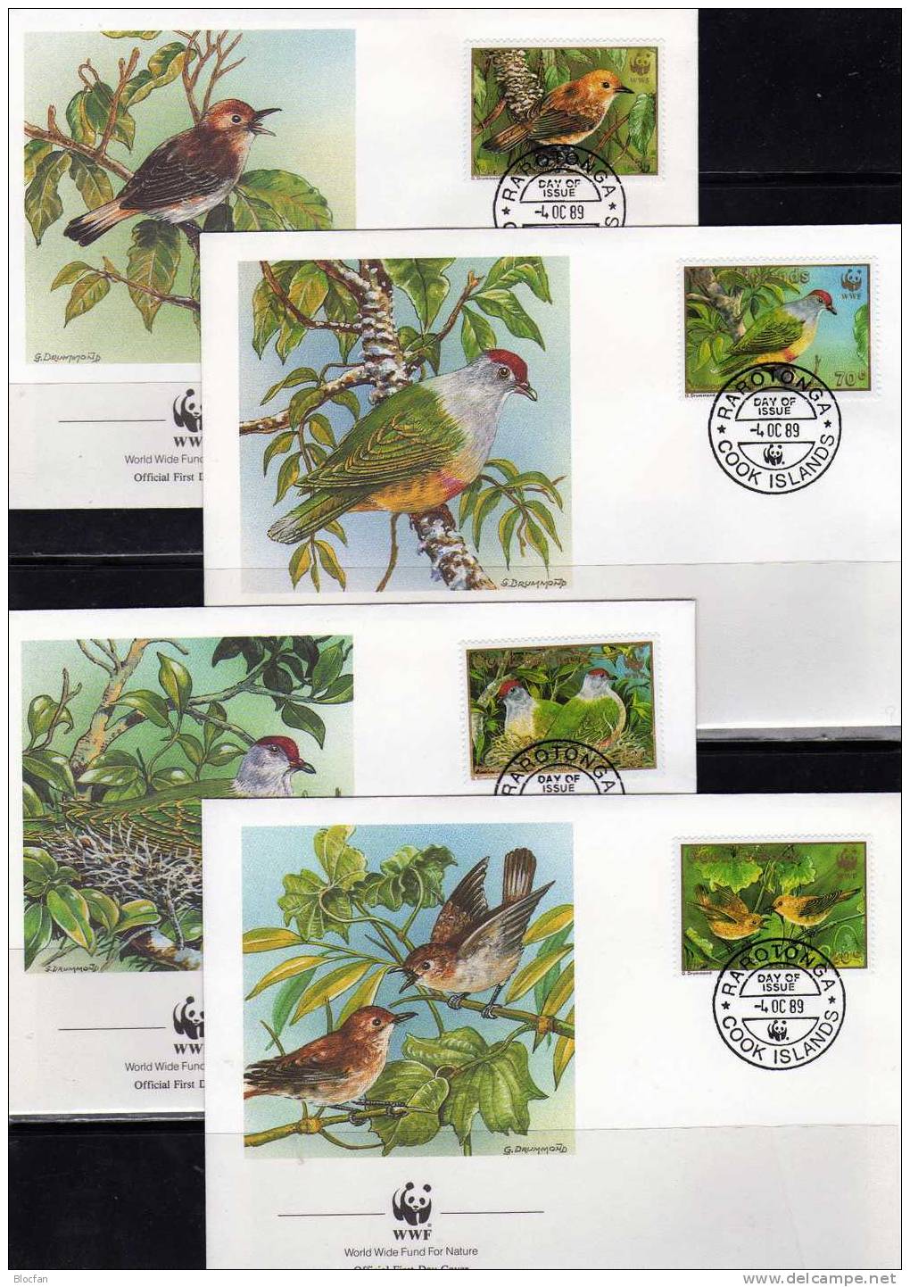 Vögel WWF-Set 78 Cook 1278/1 **, 4FDC+ 4MKt.35CHF Fliegen-Schnäpper Dokumentation 1989 Fauna Bird Covers/cards Of Island - Collections (sans Albums)