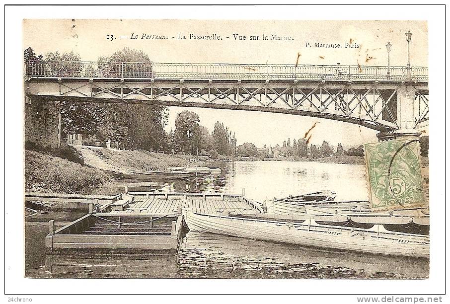 Le Perreux: La Passerelle, Vue Sur La Marne, Canoes (10-1490) - Le Perreux Sur Marne