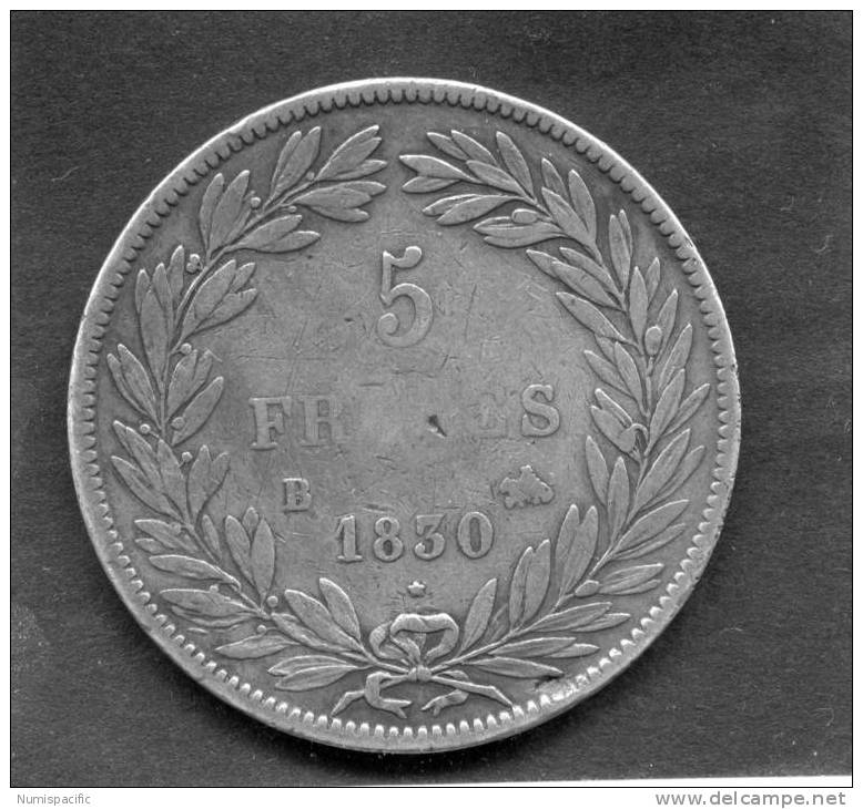 Tres Rare Pièce De 5 Francs Louis Philippe Sans Le " L " Tranche En Creux De 1830B !!( FR100-143 ) - Autres & Non Classés