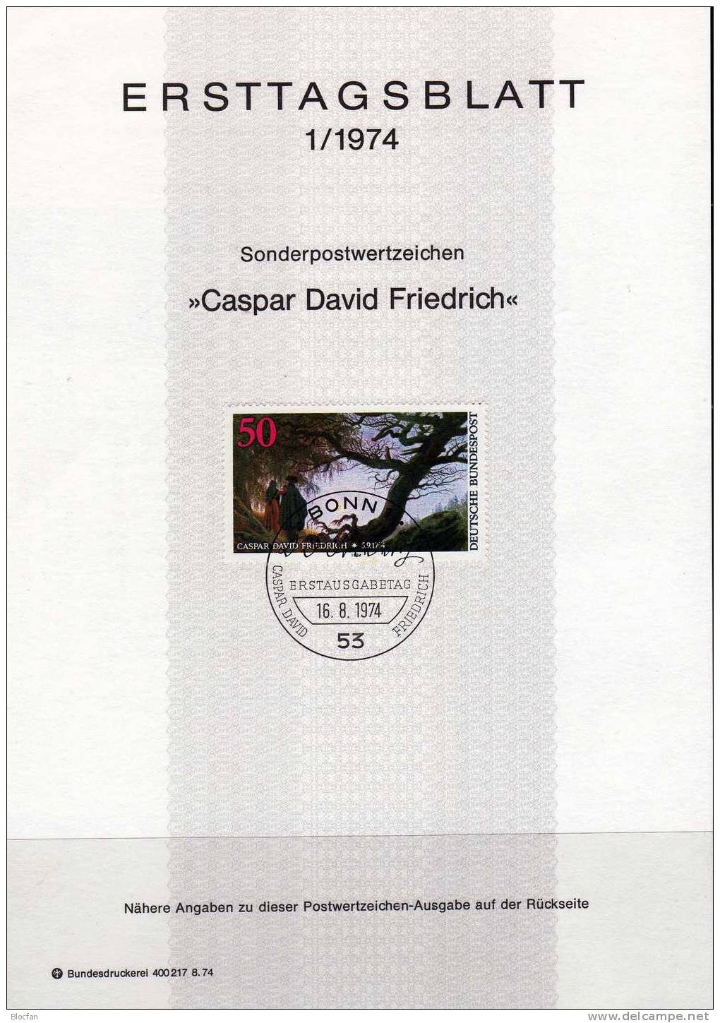 ETB 1/1974 BUND 815 I+Neuauflage SST 28€ Maler Caspar David Friedrich+Post Album first day stamps of BRD Germany