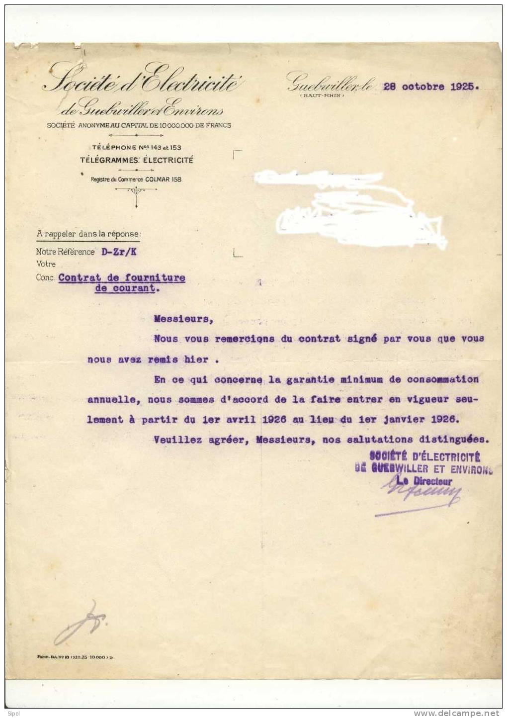 Société D Electricité De Guebwiller Et Environs  Papier à Lettre  à Entête De 1925 - Electricité & Gaz