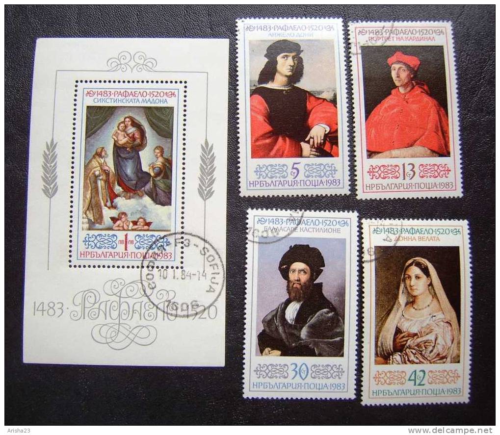 Bulgaria 1983 Souvenir Sheet Bloc Block & Set Of 4 - ART - Paintings - Rafaelo - Oblitérés