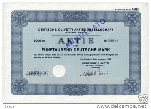 1963 German Olivetti Stock Certificate - Industrie