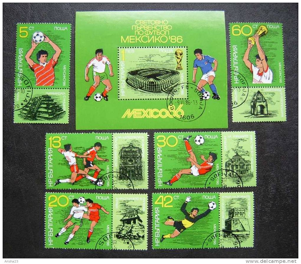 Bulgaria 1986 SPORT Football World Cup MEXICO ' 86 - Souvenir Sheet  Block Bloc + Set Of 6 - Oblitérés