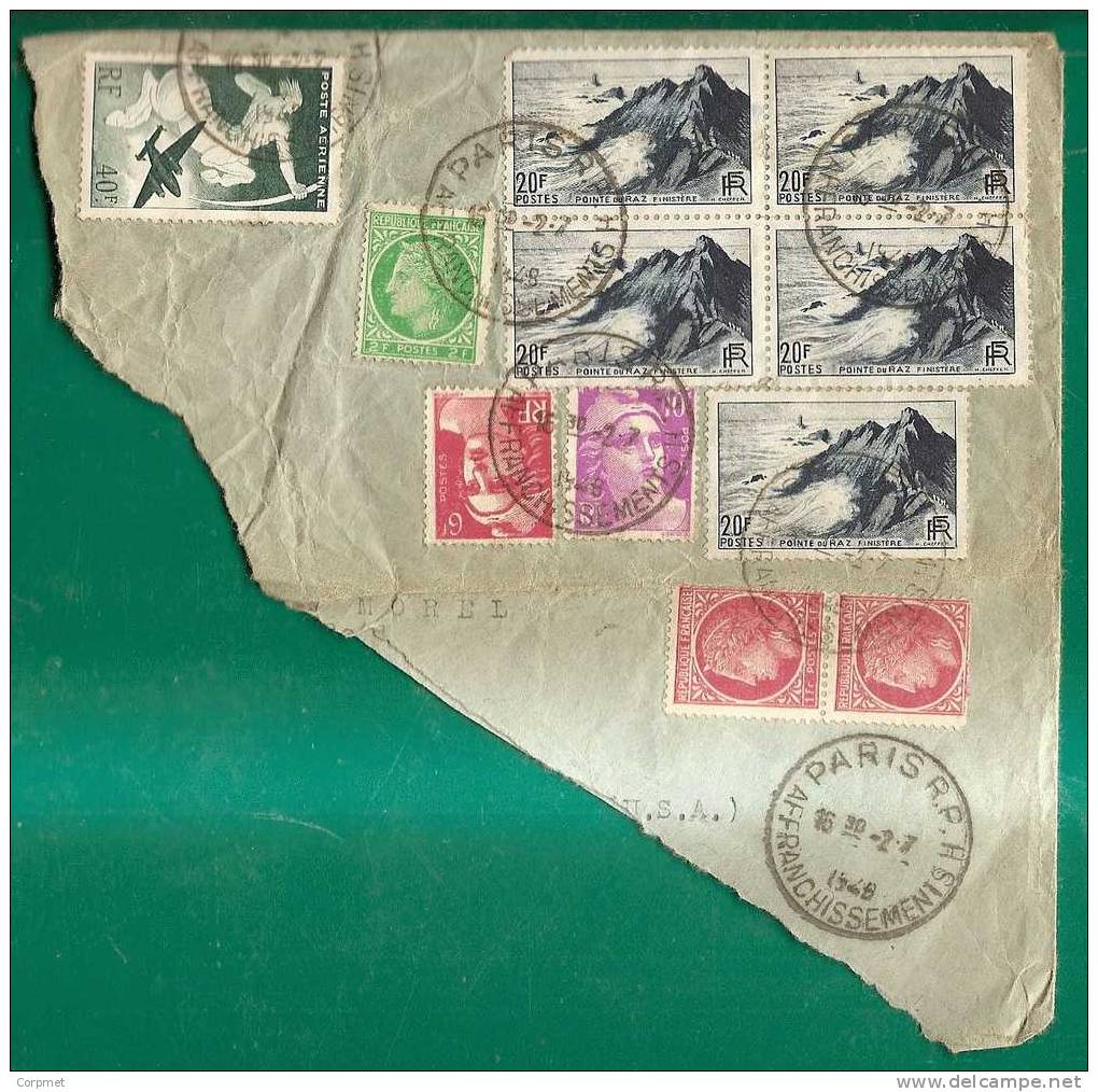 FRANCE - 1949 PROFUSE FRANKING PIECE From PARIS To NEW YORK -Yvert # 764 (x5) +721+811+680+ 676 (x2)+ A16 - Lettres & Documents