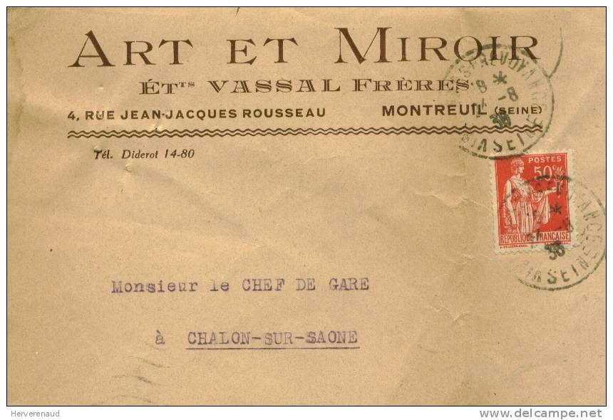 Paix 283 Sur Lettre Des Ets Vassal à Montreuil , Pour  Chalon-sur-Saône - 1932-39 Peace