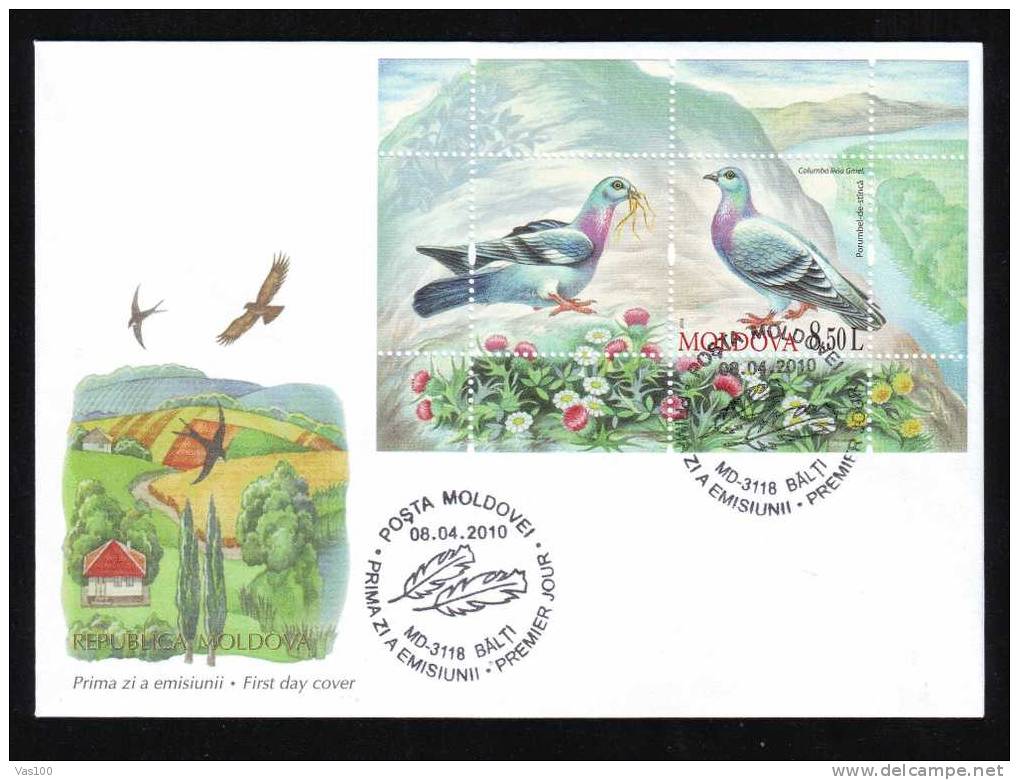 Pigeons Block   2010 New 1 Cover FDC Moldova/Moldavie - Balti !!. - Pigeons & Columbiformes