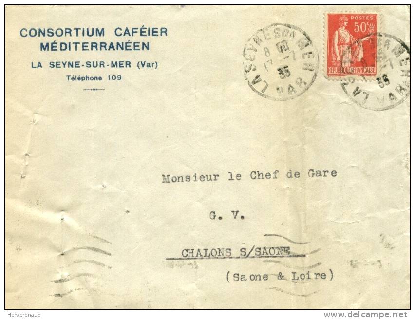 Paix N°283 Sur Lettre De La Seyne-sur-Mer à  Chalon-sur-Saône - 1932-39 Paix