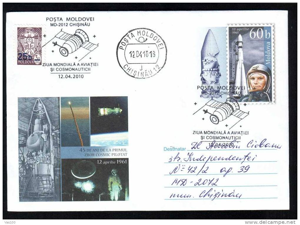 Space Mission Rocket Cosmos, Cover FDC,2010 Obliteration Concordante, Sent To Mail Moldova/Moldavie - Europe