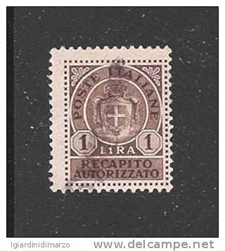 ITALIA - LUOGOTENENZA -1946 -Recapito Aut. Valore Usato Da Lire 1 Senza Fasci - In Ottime Condizioni. - Autorisierter Privatdienst