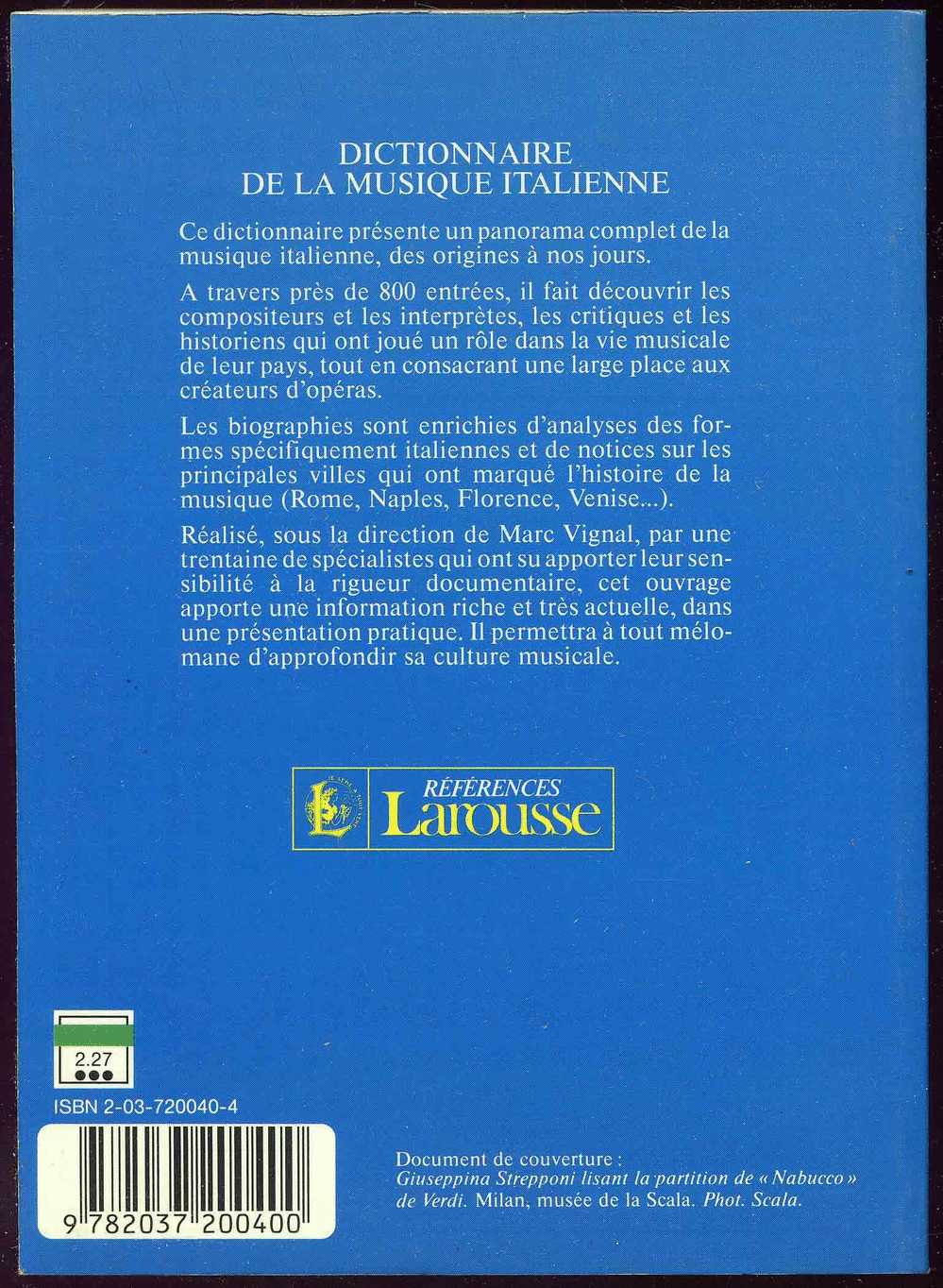 Dictionnaire De La Musique Italienne - Diccionarios