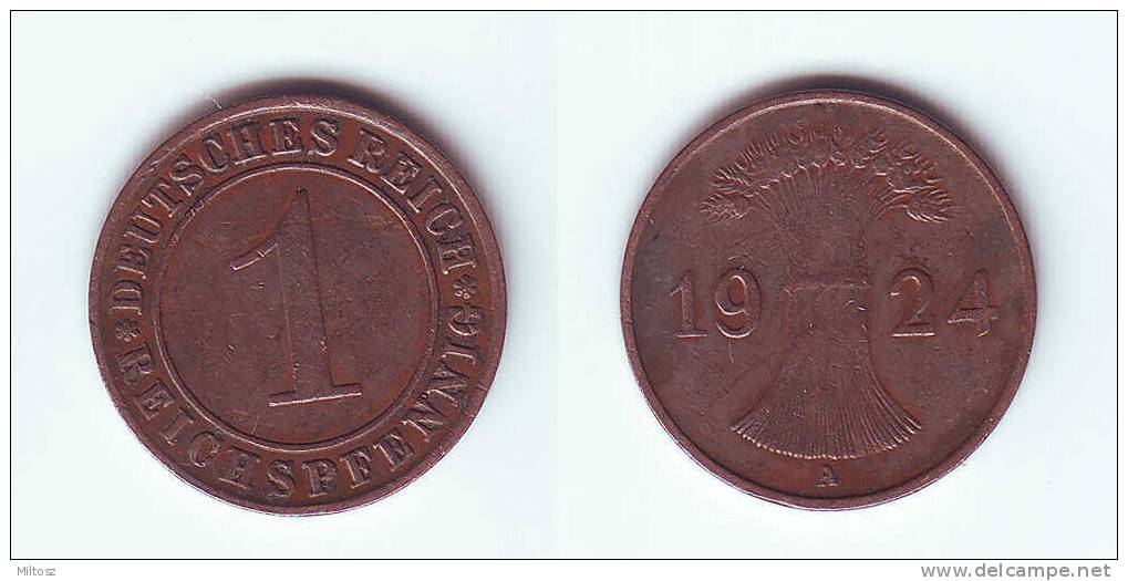 Germany 1 Reichspfennig 1924 A - 1 Rentenpfennig & 1 Reichspfennig