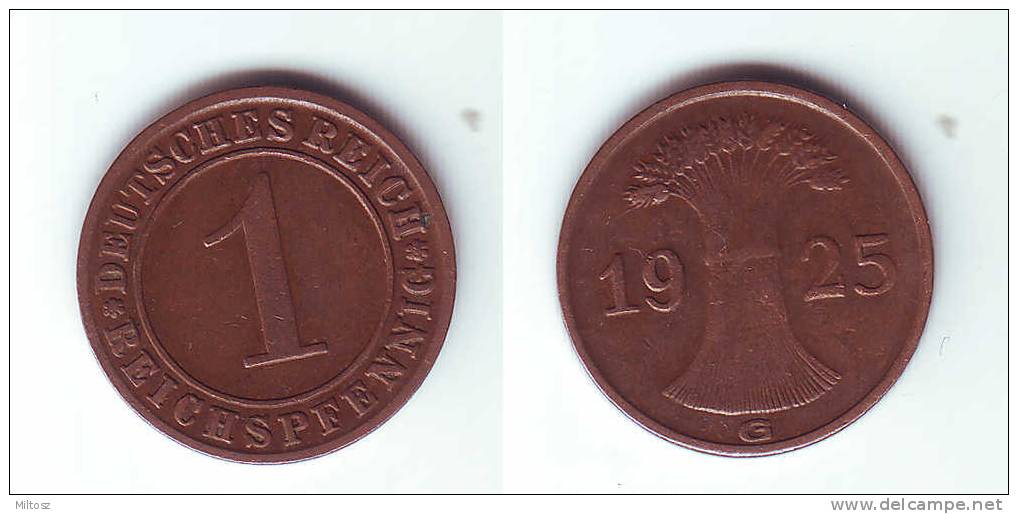 Germany 1 Reichspfennig 1925 G - 1 Rentenpfennig & 1 Reichspfennig