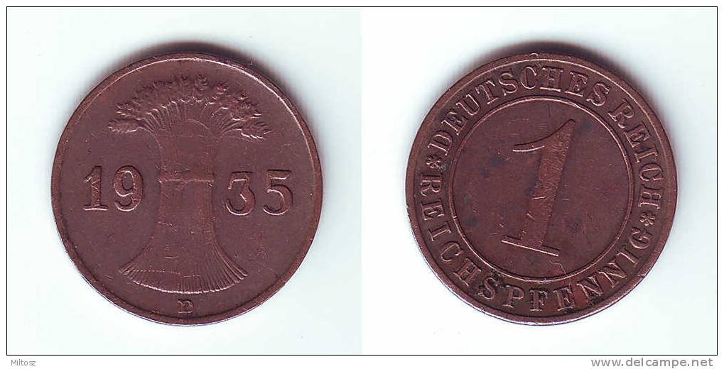 Germany 1 Reichspfennig 1935 D - 1 Renten- & 1 Reichspfennig