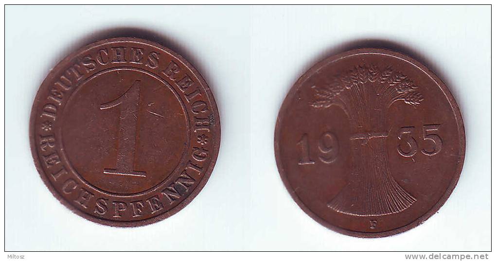 Germany 1 Reichspfennig 1935 F - 1 Rentenpfennig & 1 Reichspfennig