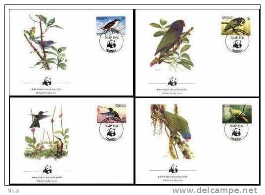 Commonwealth Of Dominica 1984 FDC Set X4 Parrot Warbler Kolibri Bird Birds Fauna - FDC