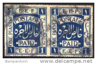 Palestine British Administration #1 Used Pair From 1918 (rouletted) - Palestina