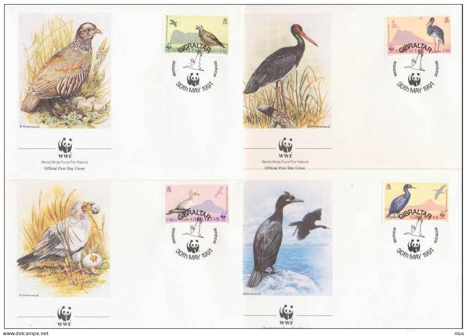 Gibraltar 1991 WWF W.W.F. FDC Birds Set X4 Fauna Bird - FDC