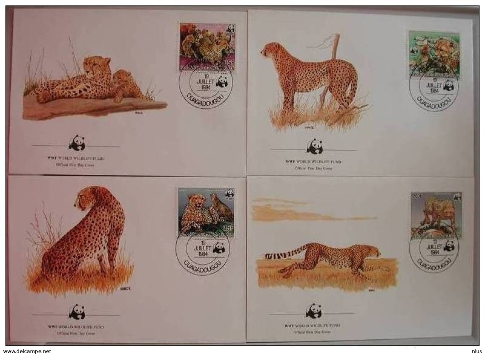 HAUTE-VOLTA 1984 WWF W. W. F. FAUNA  KAT WILD CAT GEPARD CHEETAH FDC Set X4 - FDC