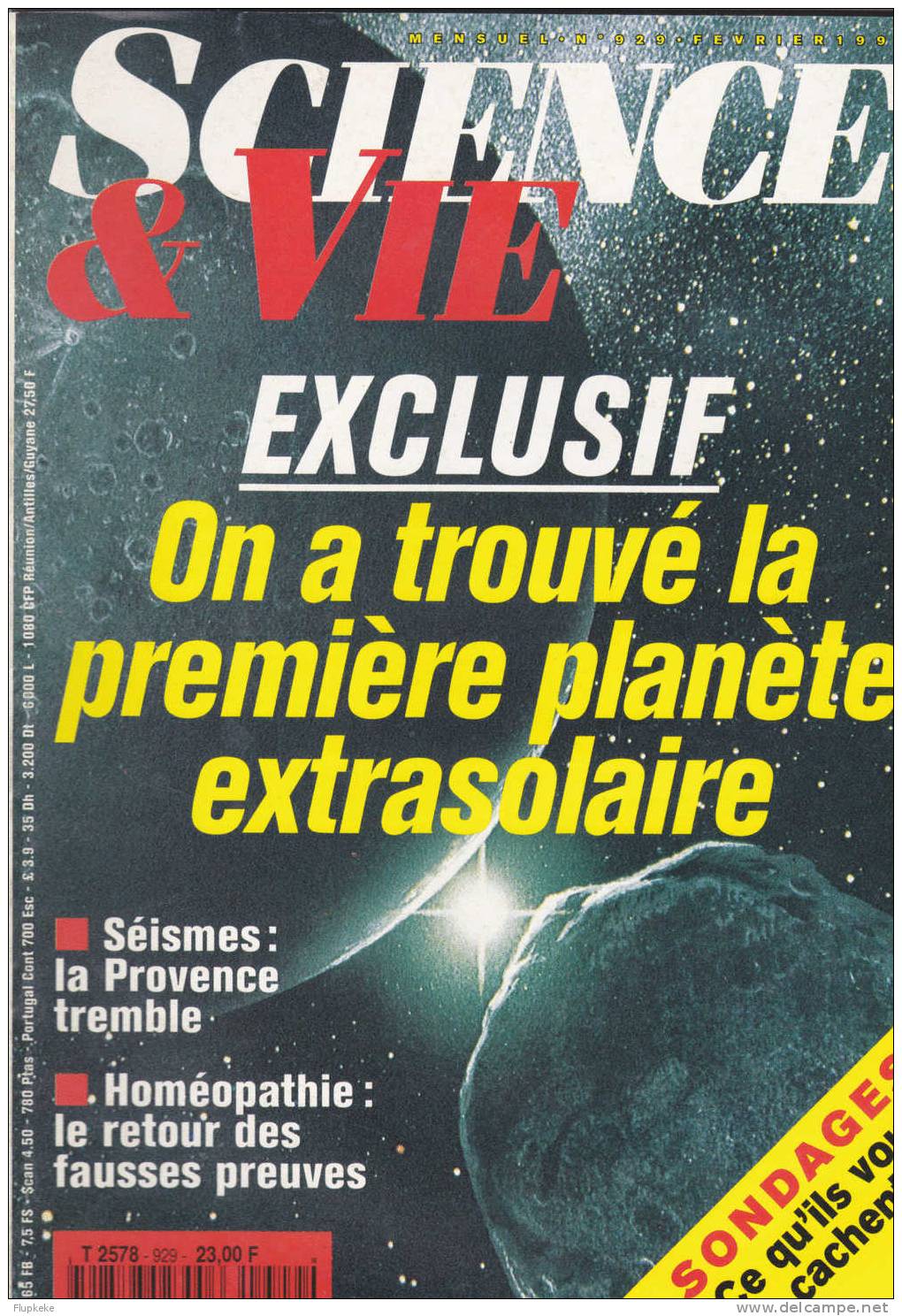 Science Et Vie 929 Février 1995 Exclusif On A Trouvé La Première Planète Extra Solaire - Science