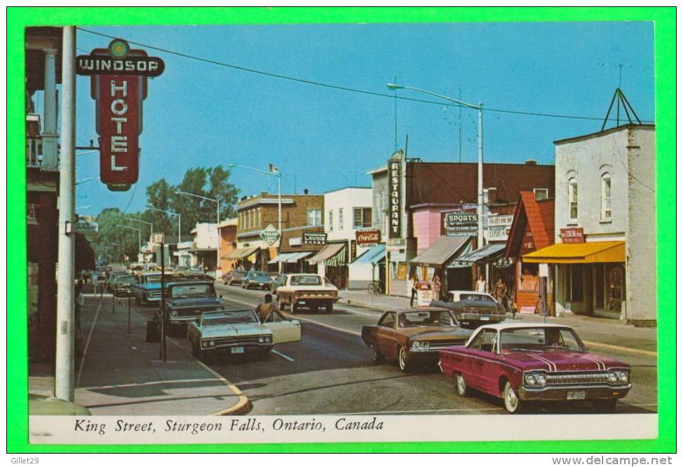 STURGEON FALLS, ONTARIO - KING STREET - ANIMATED WITH OLD CARS - WINDSOR HOTEL - - Autres & Non Classés