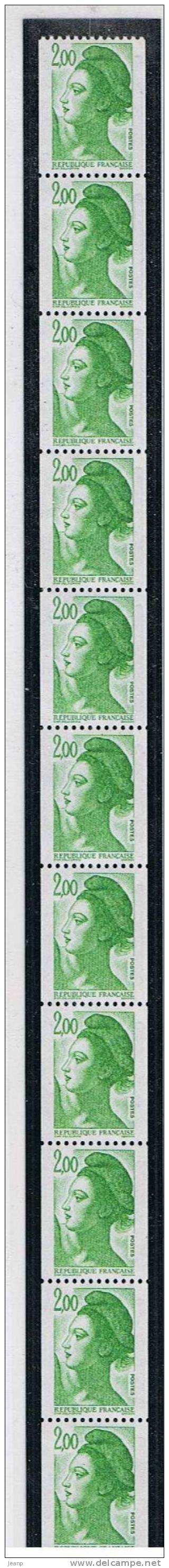 Liberté 2f Vert, Roulette 89, (timbre 2487), ** - Roulettes